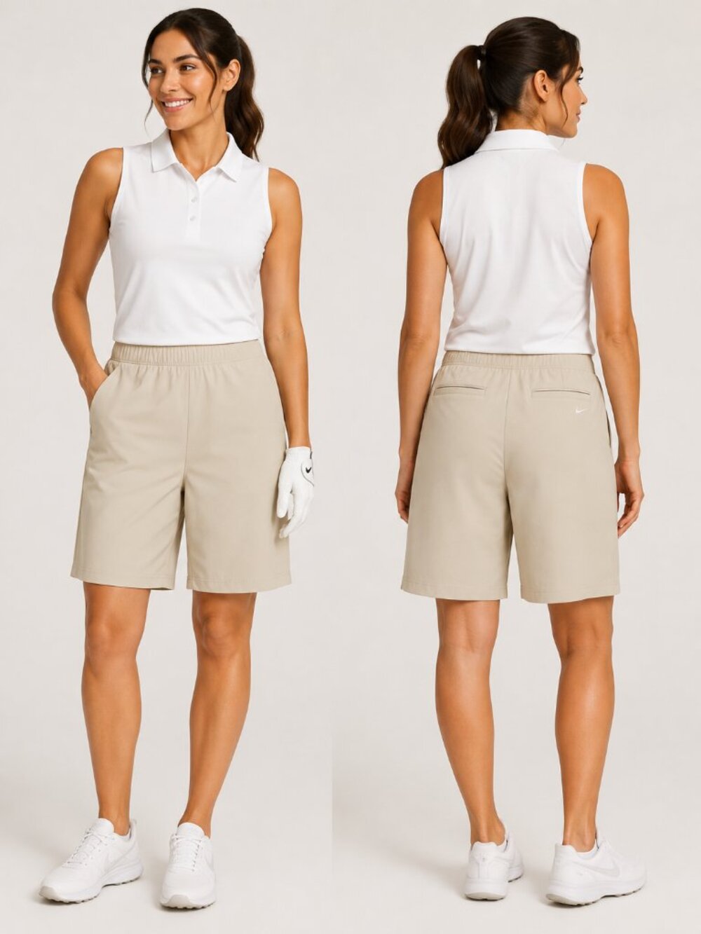 Nike Women’s Flex Victory 10” UV Golf Shorts Khaki Cream Pull-On Medium